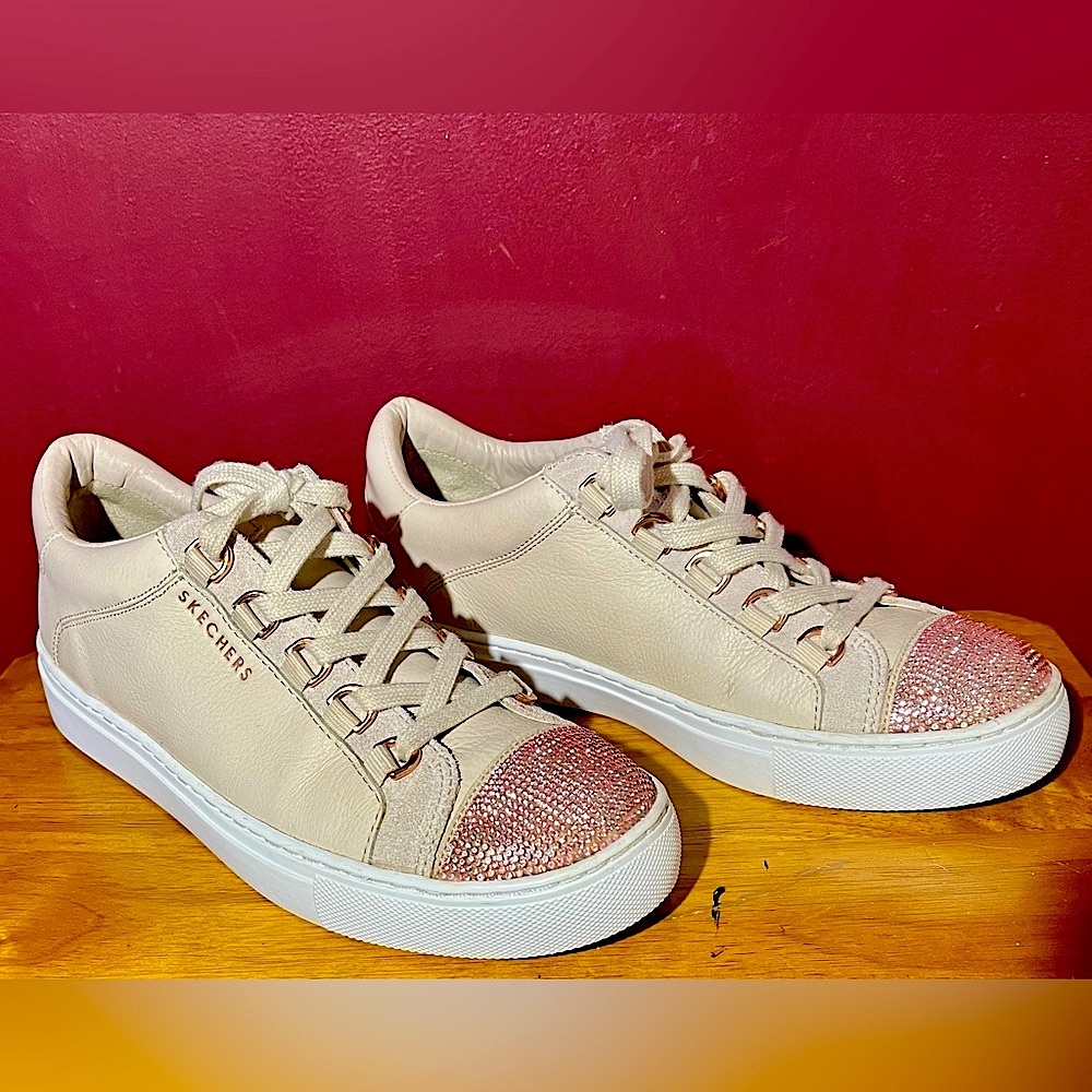 Skechers Street Los Angeles Rhinestone Sneakers Shoes Pink Rose Gold Size 8